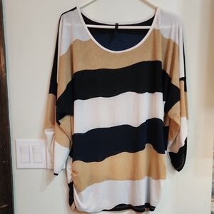 Ashley Blue Striped Women's Top - Black, White, Tan